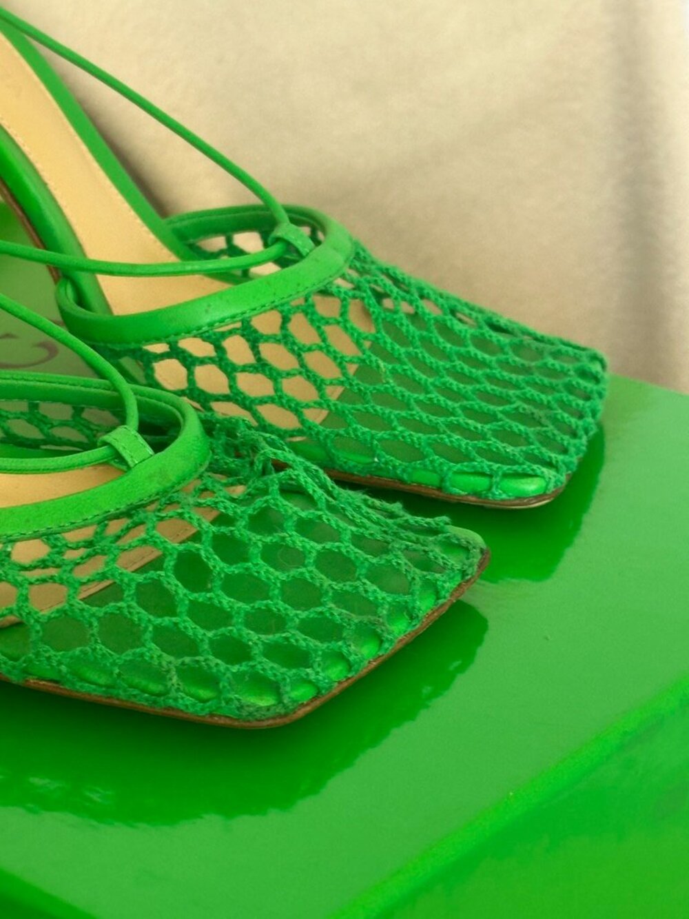 Bottega Veneta Mesh Grass Green Stretch Lace-up sandals - Picture 2 of 10